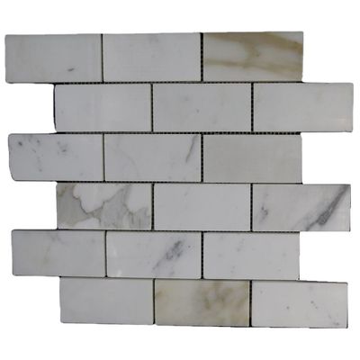Calaccat Modern Gold Brick 2x4 White Marble Honet Mosaic For Black Splatter Walls Floors